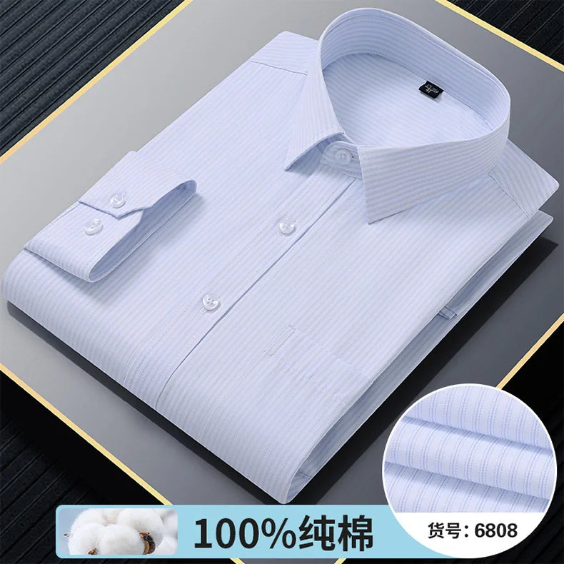 Plus Size 8XL 7XL 6XL Quality 100% Cotton Men's Shirts Long Sleeve Slim Fit Business Formal Striped Shirt Social Male Clothing