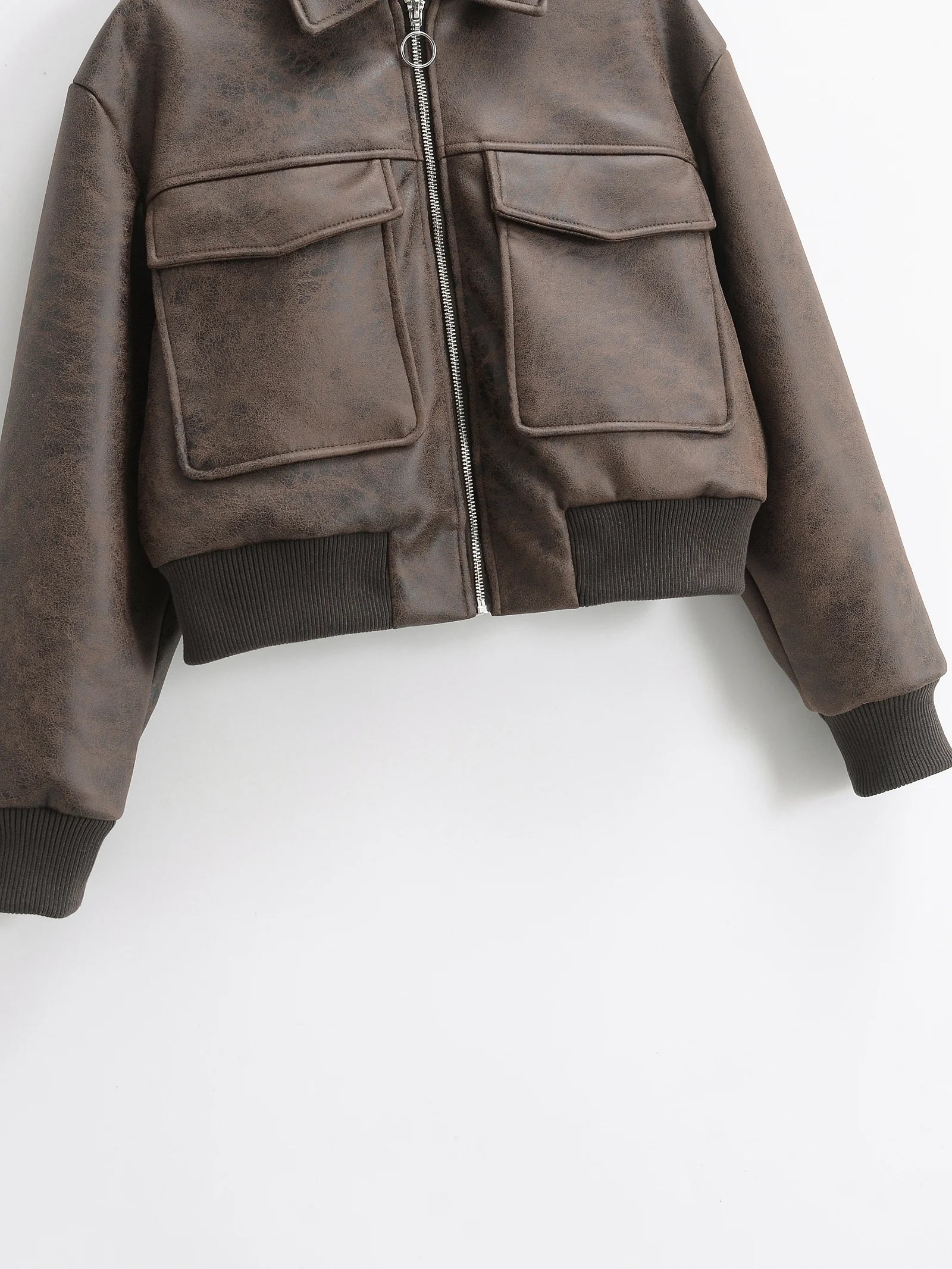 Women Retro Vintage Coffee Faux Leather PU Baseball Jackets Female Moto Biker Pockets Mate Suede Loose Fit Streetwear Coats Tops