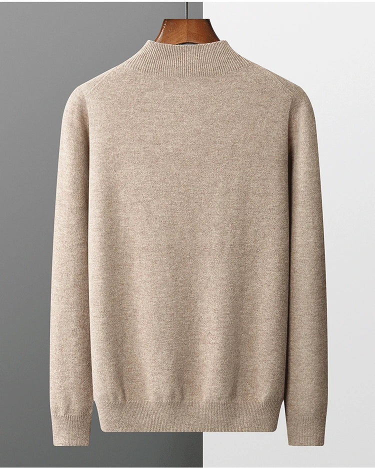 Men's Semi-High Collar First-line Clothing 100% Pure Wool Sweater Autumn New Loose Knit Pullover Leisure Long Sleeve Jacket Tops