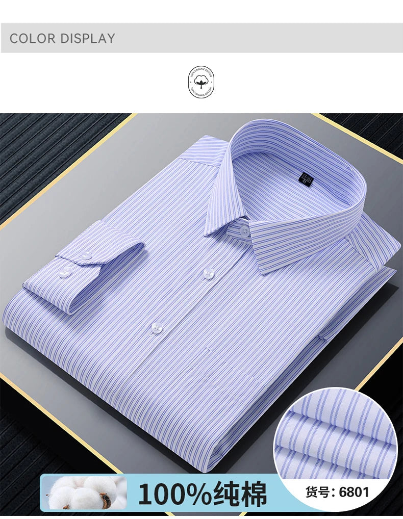 Plus Size 8XL 7XL 6XL Quality 100% Cotton Men's Shirts Long Sleeve Slim Fit Business Formal Striped Shirt Social Male Clothing