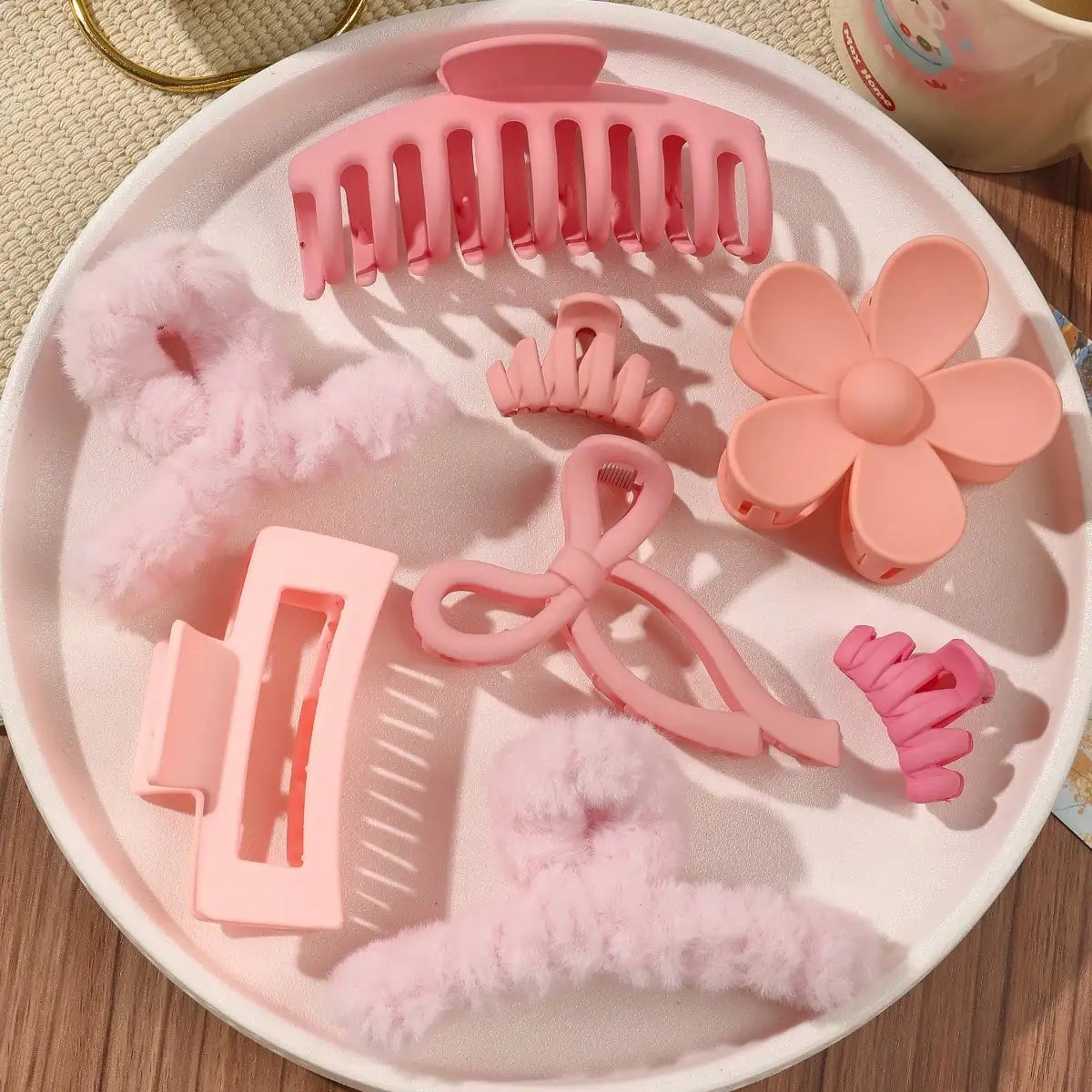 8Pcs Autumn Winter Pink Fashion Hair Accessories for Women 4.9Inch Large Hair Claw Clips,Matte Banana Clip,Strong Hold Jaw Clip