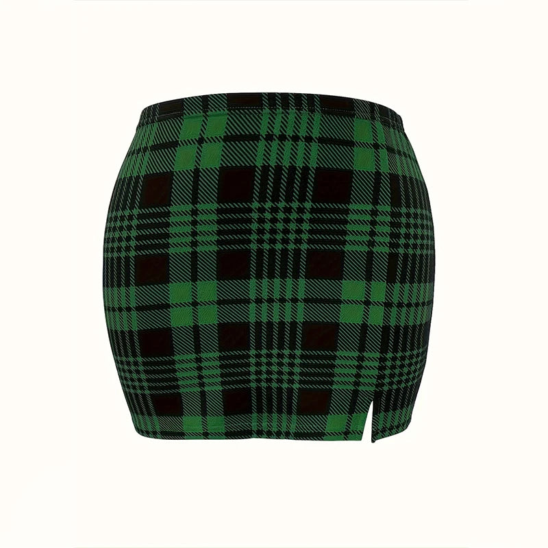 Plus Size 5XL Plaid Skirt Sexy Micro Skirt Offiece Lady Green Elegant Pencil Mini Skirts Streetwear Lady Short Skirt for Women
