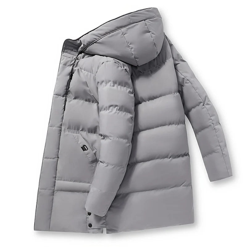2026 Warm Hooded Mid-length Jacket Mens Casual Zip Up Cotton Padded Jacket Overcoat Autumn Winter Windbreaker Coats Men Clothing
