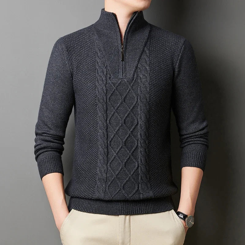 Men's Wool Sweater Half-Zip High-Neck Pullover Thickened Winter Dadwear Innerwear Base Layer