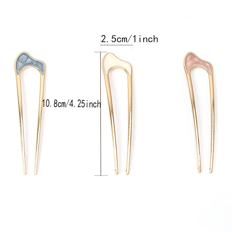 3pcs French Style U-shaped Hair Forks Vintage Hairpins Updo Bun Hair Accessories For Women Female