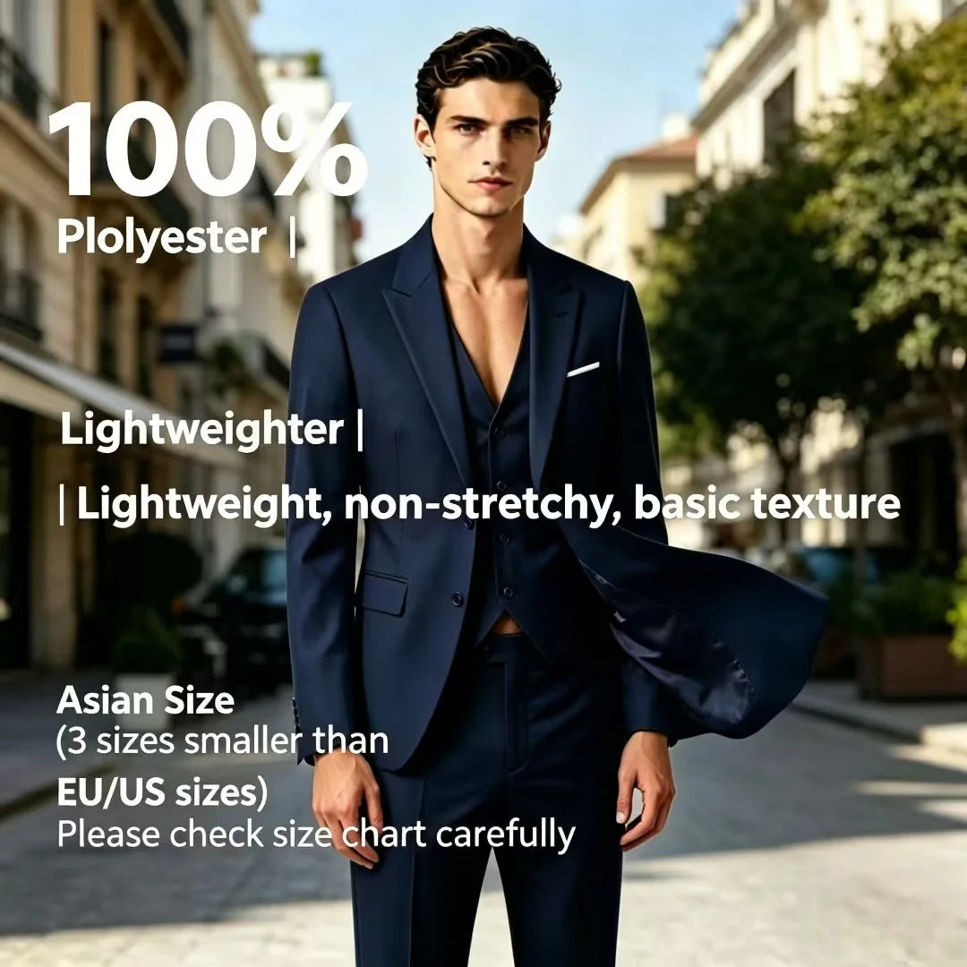 Men Suits Blazers 3 Pieces 2 Sets Elegant  Wedding Business Vest Pants Blue Coats 2022 Formal Jackets Korean