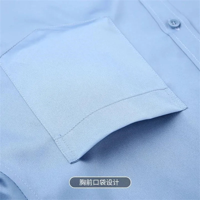 New Elasticity Anti-Wrinkle Men's Shirts Long Sleeves Dress Shirts For Men Slim Fit Camisa Social Business Blouse White Shirt