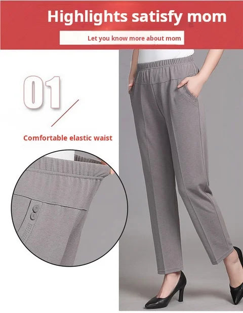 5XL 6XL 7XL 8XL Women Summer Pants Plus size Elastic High Waist Casual Ninth Pants Middle-aged Elderly Female Straight Mom Pants