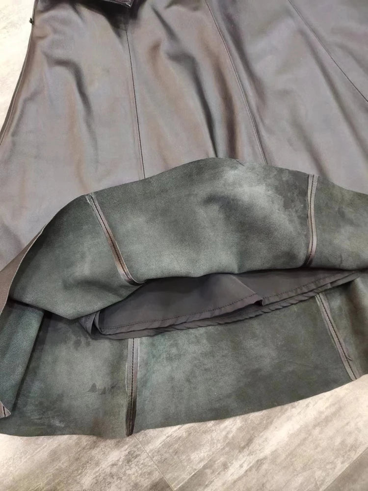 Genuine Leather Skirts For Women 2025 Europe Street Top Layer Sheepskin Pleated Faldas Mujer Long Umbrella Super Large Hem Jupe