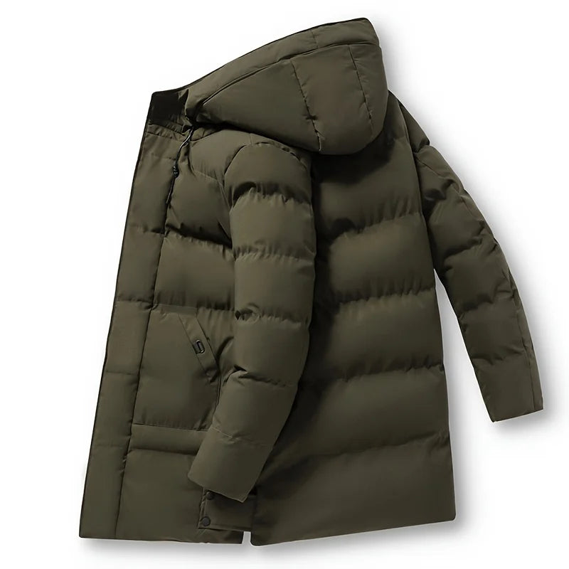 2026 Warm Hooded Mid-length Jacket Mens Casual Zip Up Cotton Padded Jacket Overcoat Autumn Winter Windbreaker Coats Men Clothing