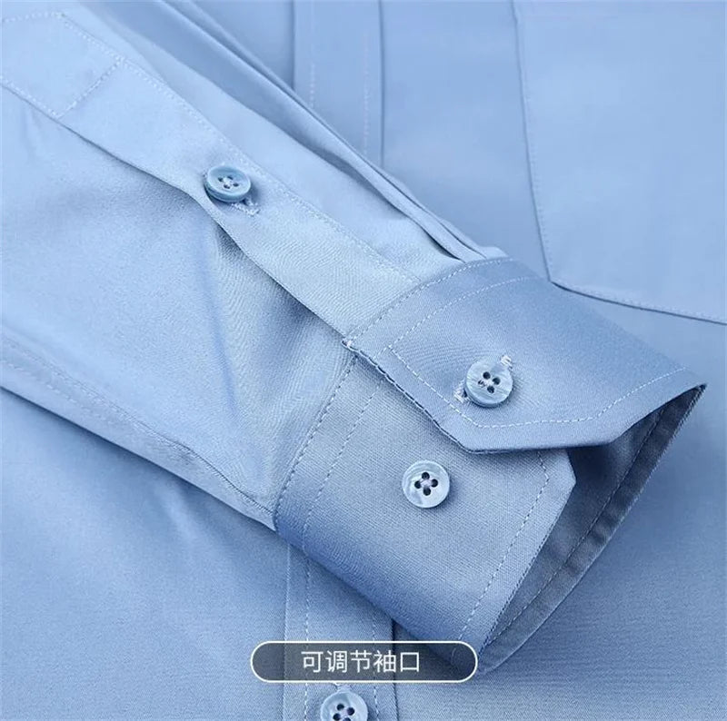 New Elasticity Anti-Wrinkle Men's Shirts Long Sleeves Dress Shirts For Men Slim Fit Camisa Social Business Blouse White Shirt