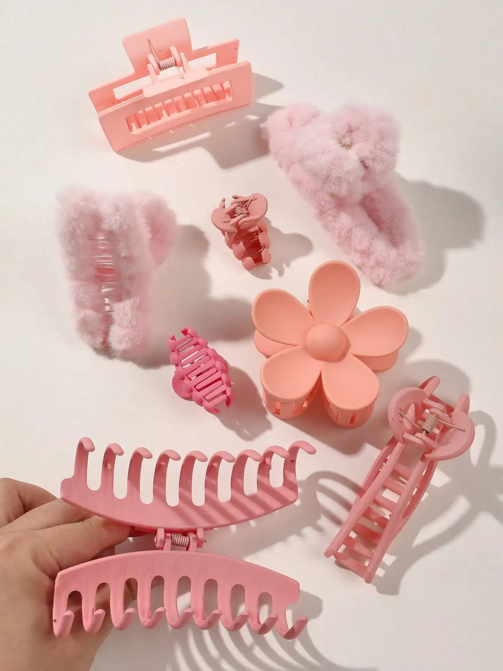 8Pcs Autumn Winter Pink Fashion Hair Accessories for Women 4.9Inch Large Hair Claw Clips,Matte Banana Clip,Strong Hold Jaw Clip