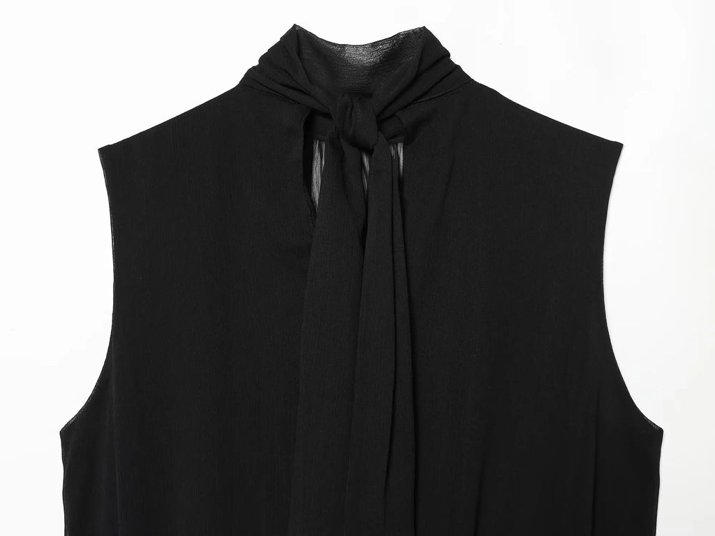 Women's Draped Balloon Vest Spring Summer High Neck Sleeveless Women Tank Top Crossover Puffed Hem Simple Female Chic Tops
