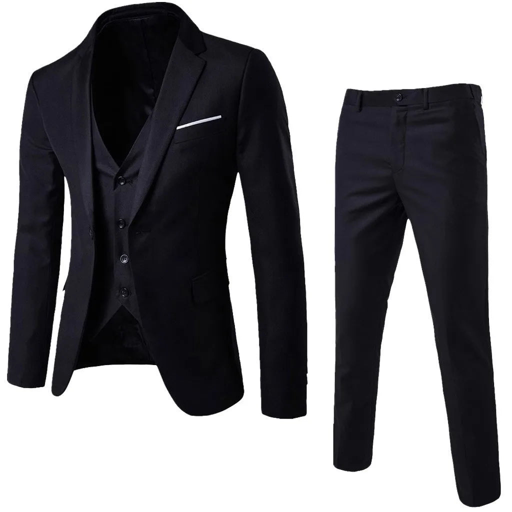 Men Suits Blazers 3 Pieces 2 Sets Elegant  Wedding Business Vest Pants Blue Coats 2022 Formal Jackets Korean