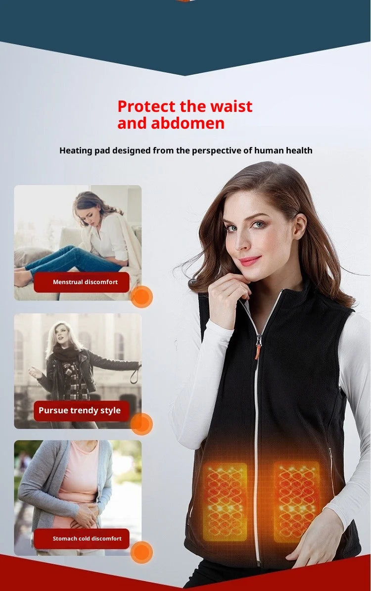 Heated Fleece Vest Smart Warming Jacket Winter Electric Thermal Coat Men Women USB Charging Lightweight Outdoor Sports