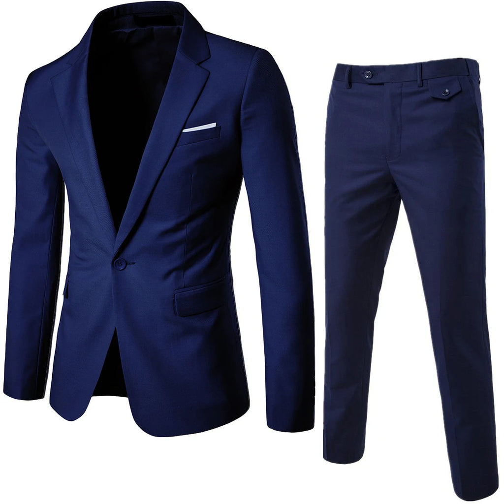 Men Suits Blazers 3 Pieces 2 Sets Elegant  Wedding Business Vest Pants Blue Coats 2022 Formal Jackets Korean