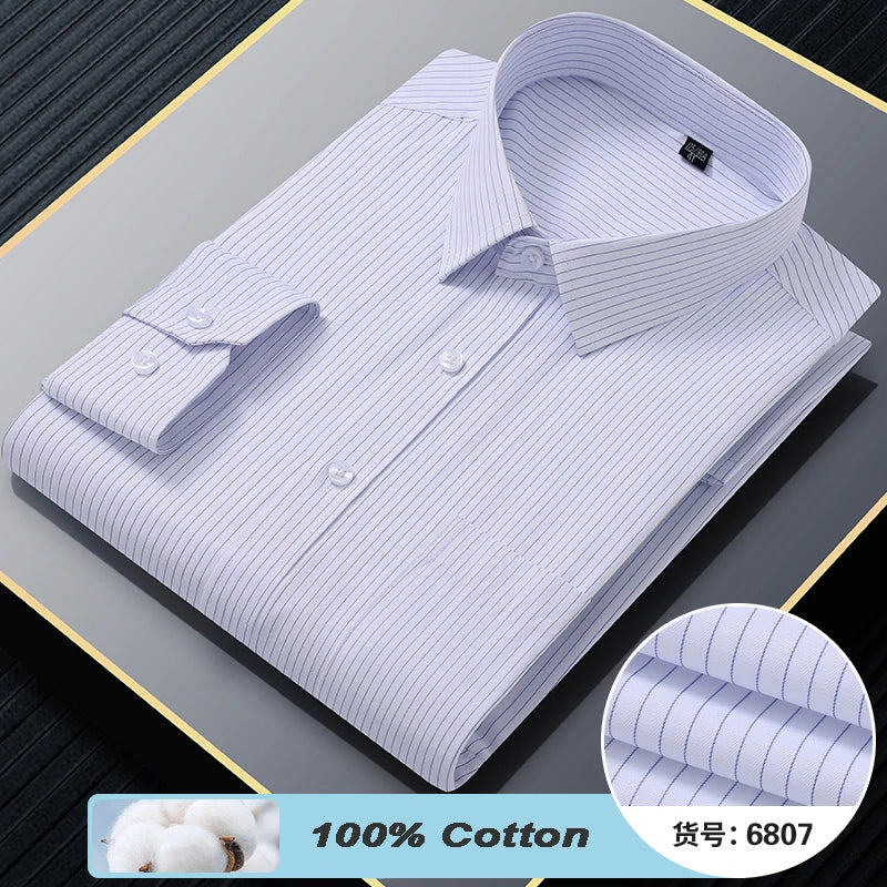 Plus Size 8XL 7XL 6XL Quality 100% Cotton Men's Shirts Long Sleeve Slim Fit Business Formal Striped Shirt Social Male Clothing
