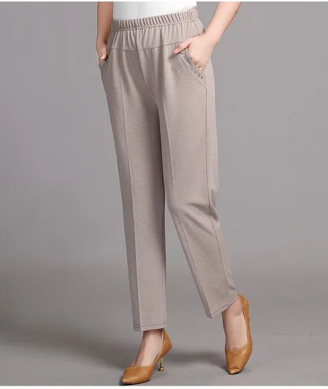 5XL 6XL 7XL 8XL Women Summer Pants Plus size Elastic High Waist Casual Ninth Pants Middle-aged Elderly Female Straight Mom Pants