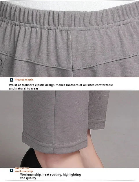 5XL 6XL 7XL 8XL Women Summer Pants Plus size Elastic High Waist Casual Ninth Pants Middle-aged Elderly Female Straight Mom Pants