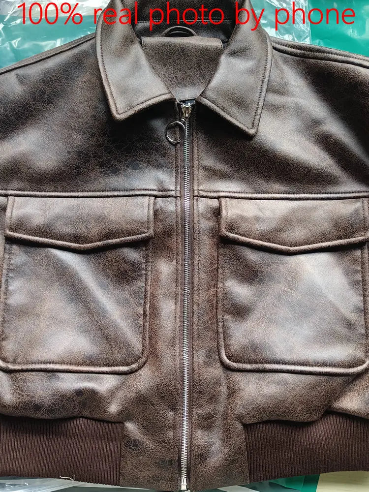Women Retro Vintage Coffee Faux Leather PU Baseball Jackets Female Moto Biker Pockets Mate Suede Loose Fit Streetwear Coats Tops