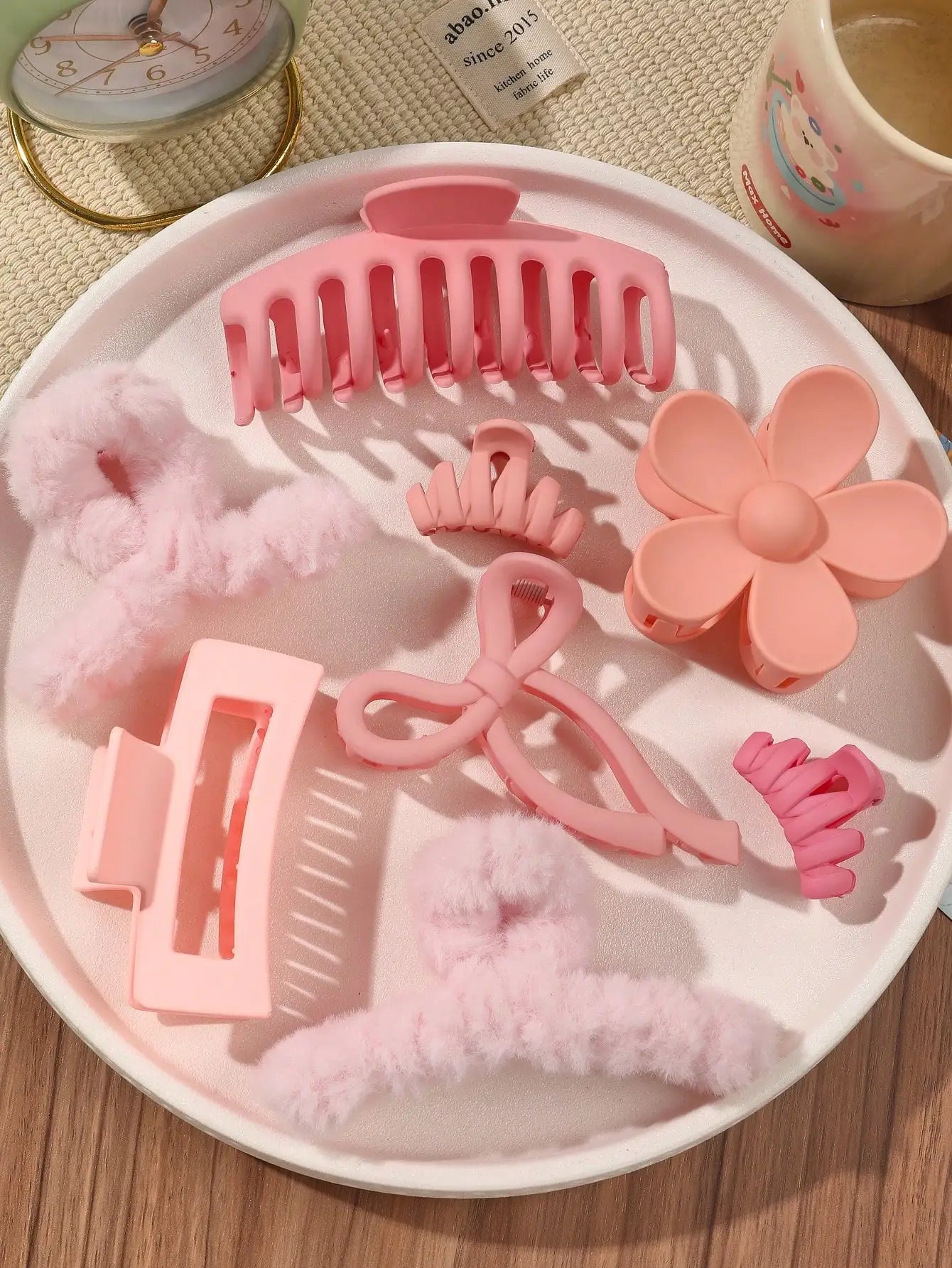 8Pcs Autumn Winter Pink Fashion Hair Accessories for Women 4.9Inch Large Hair Claw Clips,Matte Banana Clip,Strong Hold Jaw Clip