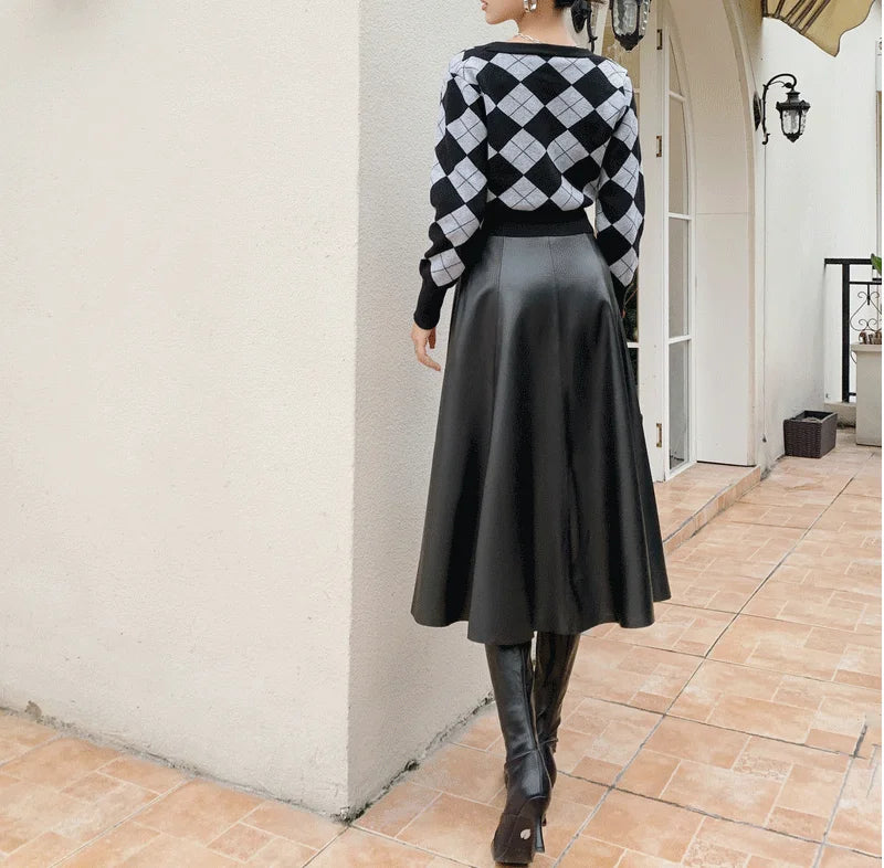 Genuine Leather Skirts For Women 2025 Europe Street Top Layer Sheepskin Pleated Faldas Mujer Long Umbrella Super Large Hem Jupe