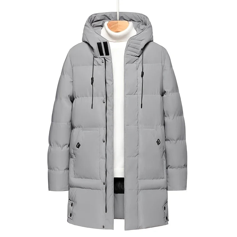 2026 Warm Hooded Mid-length Jacket Mens Casual Zip Up Cotton Padded Jacket Overcoat Autumn Winter Windbreaker Coats Men Clothing