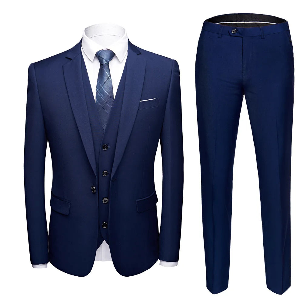 Men Suits Blazers 3 Pieces 2 Sets Elegant  Wedding Business Vest Pants Blue Coats 2022 Formal Jackets Korean