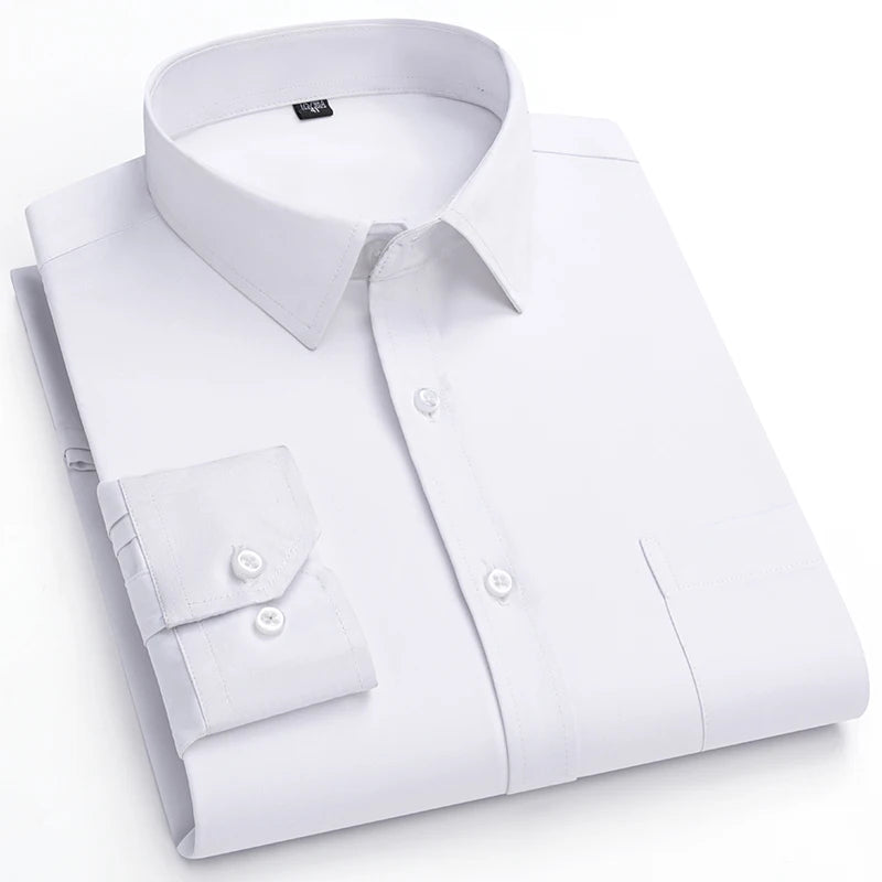 New Elasticity Anti-Wrinkle Men's Shirts Long Sleeves Dress Shirts For Men Slim Fit Camisa Social Business Blouse White Shirt