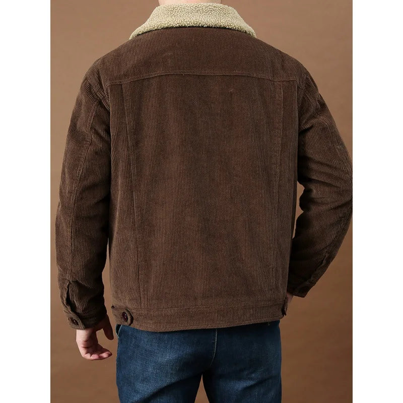 Men's Outdoor Sportswear Parkas Men's Corduroy Jacket High-quality Plush Retro Short Style Lapel Button Thick Winter Warm Jacket