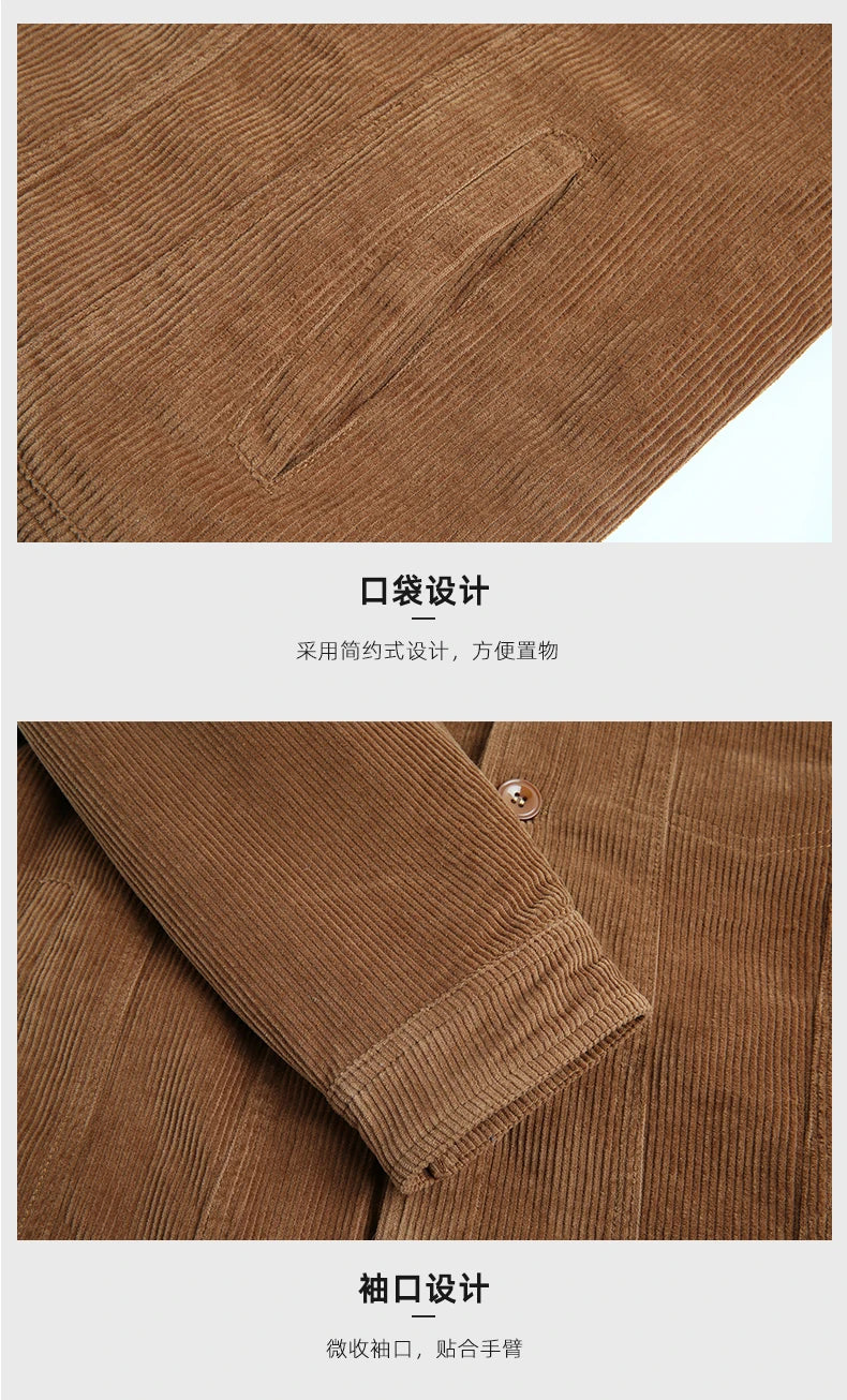 Men's Outdoor Sportswear Parkas Men's Corduroy Jacket High-quality Plush Retro Short Style Lapel Button Thick Winter Warm Jacket