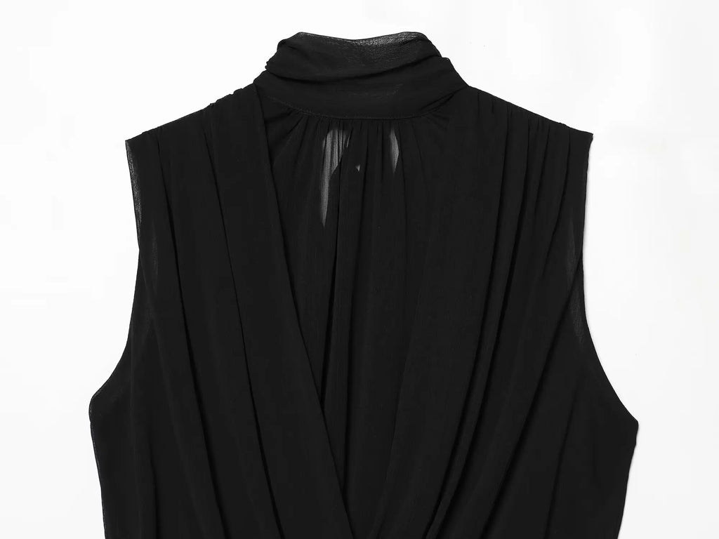 Women's Draped Balloon Vest Spring Summer High Neck Sleeveless Women Tank Top Crossover Puffed Hem Simple Female Chic Tops
