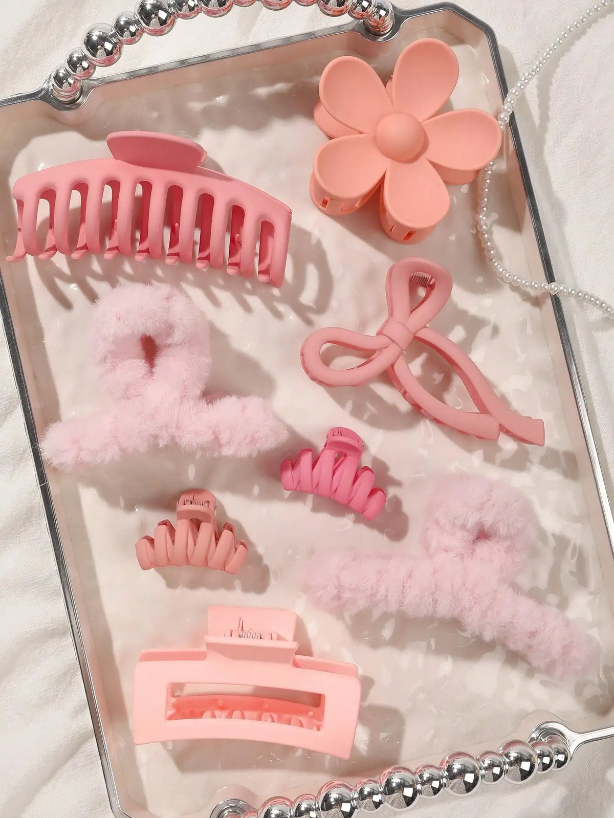 8Pcs Autumn Winter Pink Fashion Hair Accessories for Women 4.9Inch Large Hair Claw Clips,Matte Banana Clip,Strong Hold Jaw Clip