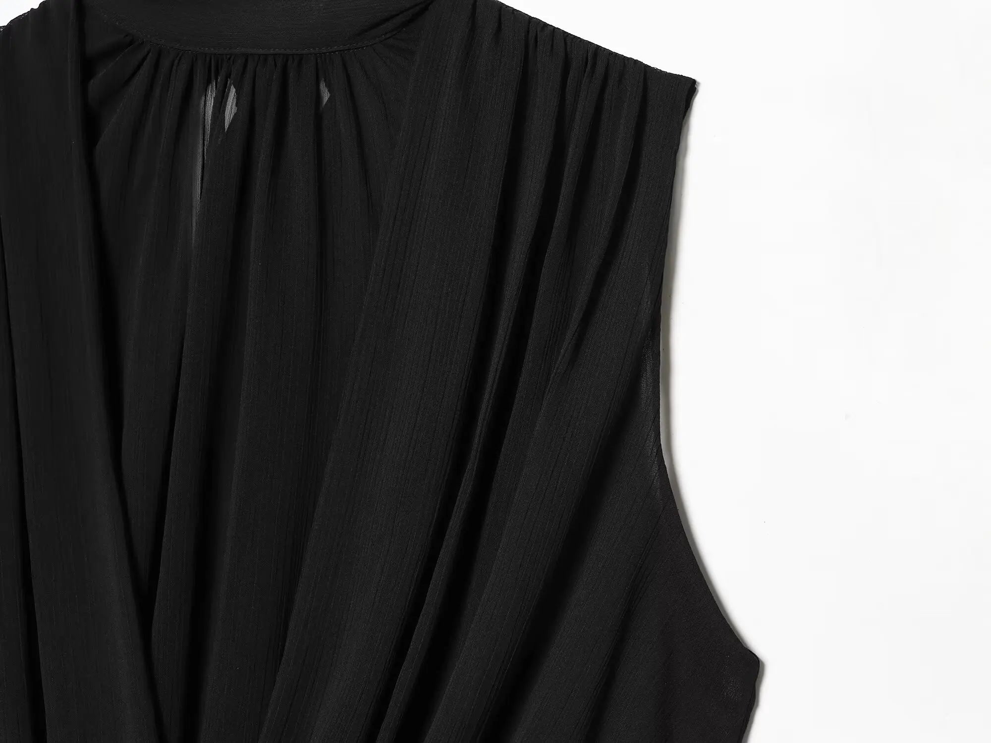 Women's Draped Balloon Vest Spring Summer High Neck Sleeveless Women Tank Top Crossover Puffed Hem Simple Female Chic Tops