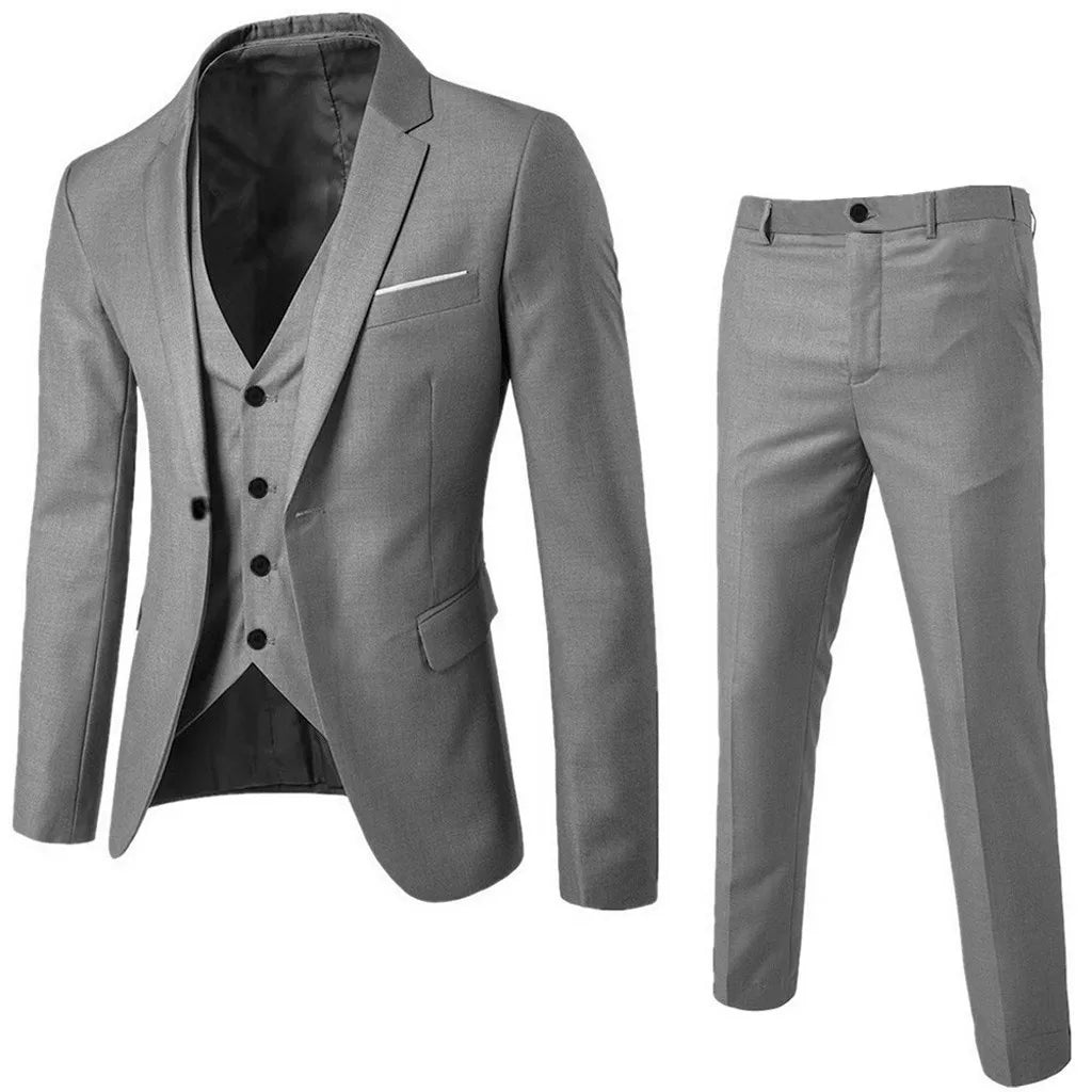 Men Suits Blazers 3 Pieces 2 Sets Elegant  Wedding Business Vest Pants Blue Coats 2022 Formal Jackets Korean