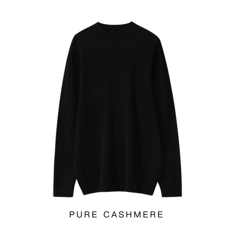 Men's Semi-High Collar First-line Clothing 100% Pure Wool Sweater Autumn New Loose Knit Pullover Leisure Long Sleeve Jacket Tops
