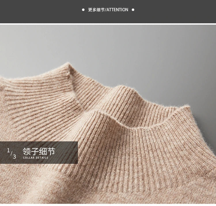 Men's Semi-High Collar First-line Clothing 100% Pure Wool Sweater Autumn New Loose Knit Pullover Leisure Long Sleeve Jacket Tops