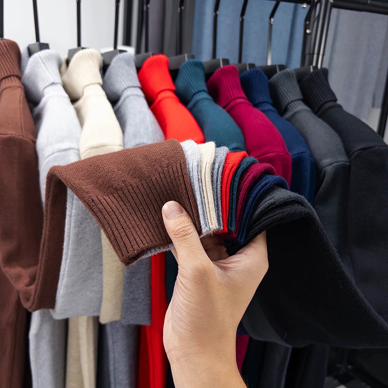Autumn Mens High Quality Knitted Turtleneck Sweater Slim Fit Long Sleeve Anti-pilling Pullover Solid Color Trend Men Streetwea