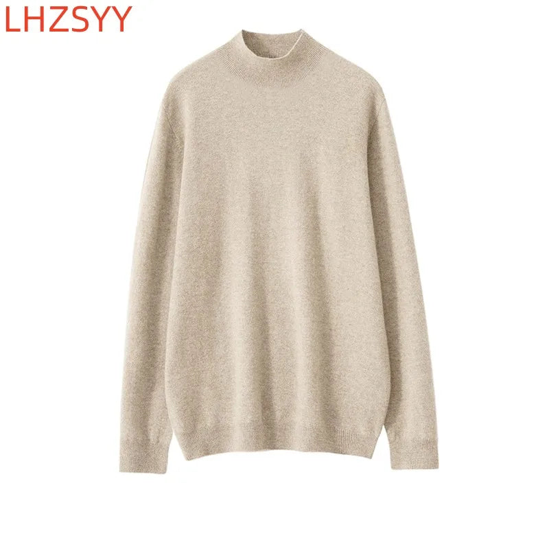 Men's Semi-High Collar First-line Clothing 100% Pure Wool Sweater Autumn New Loose Knit Pullover Leisure Long Sleeve Jacket Tops